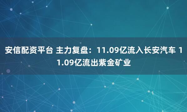 安信配资平台 主力复盘：11.09亿流入长安汽车 11.09亿流出紫金矿业